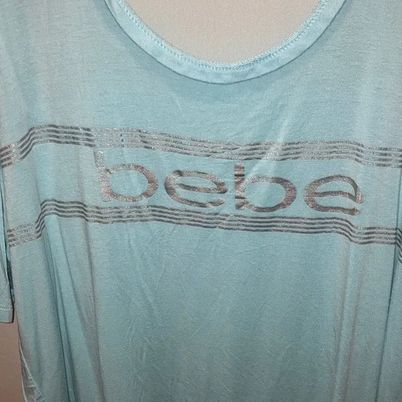 Bebe Sky Blue & Metallic Silver Logo Short Sleeve Tee Size 2X - Picture 3 of 4